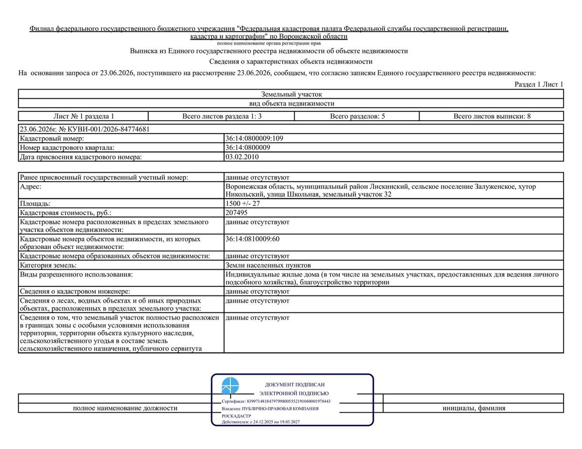 Продажа участка 15 сот. под ЛПХ — Воронежская область (0800009:109)
