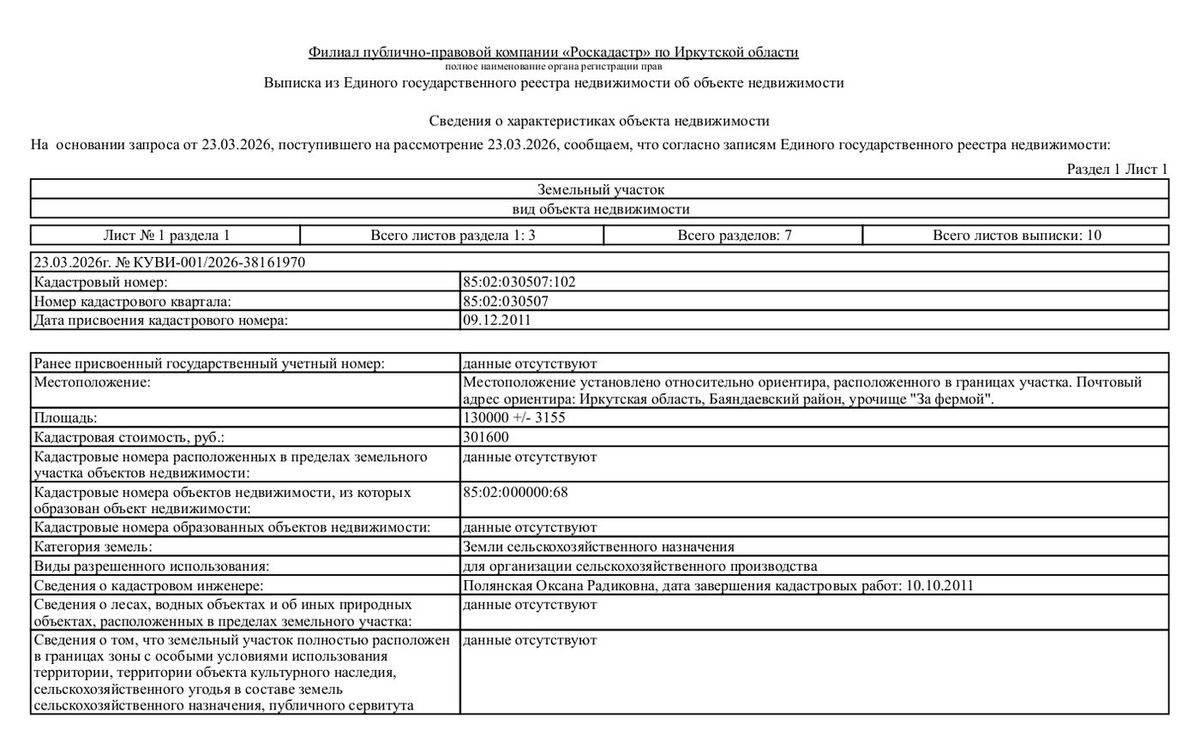 Аренда участка 13 га под сельхоз — Иркутская область (030507:102)