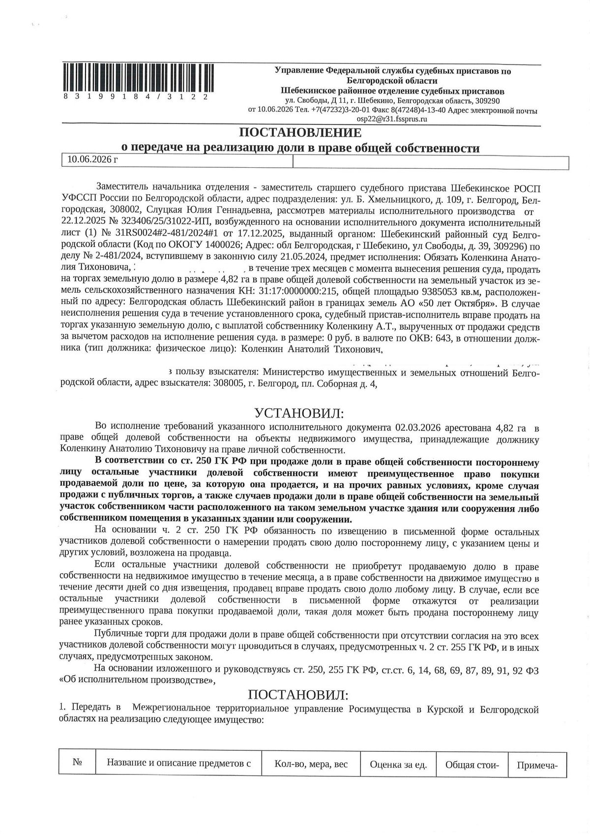 Участок 928,87 га под сельхоз — Белгородская область