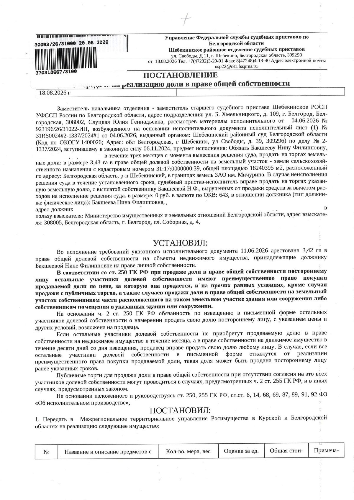 Участок 1902,93 га под сельхоз — Белгородская область