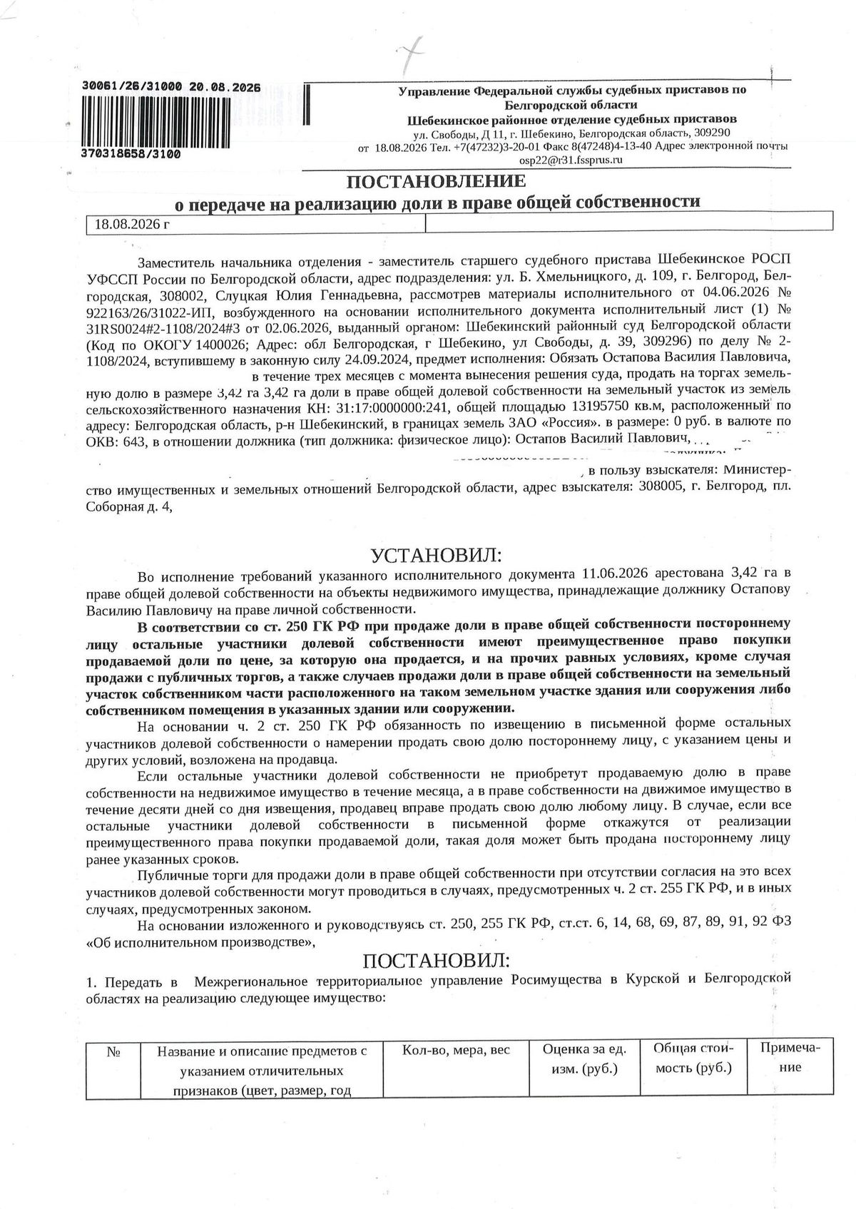 Участок 1309,32 га под сельхоз — Белгородская область