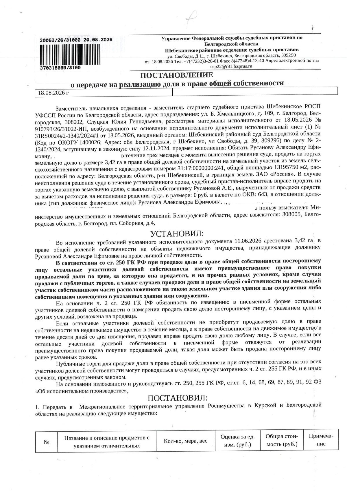 Участок 1319,58 га под сельхоз — Белгородская область