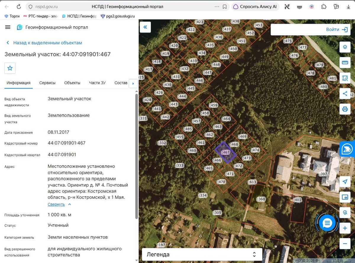 Аренда участка 10 сот. под ИЖС — Костромская область (091901:467)