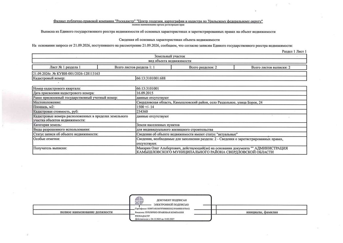 Продажа участка 15 сот. под ИЖС — Свердловская область (3101001:688)