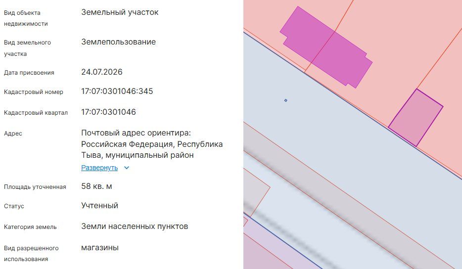 Аренда участка 0,58 сот. под магазин — Республика Тыва