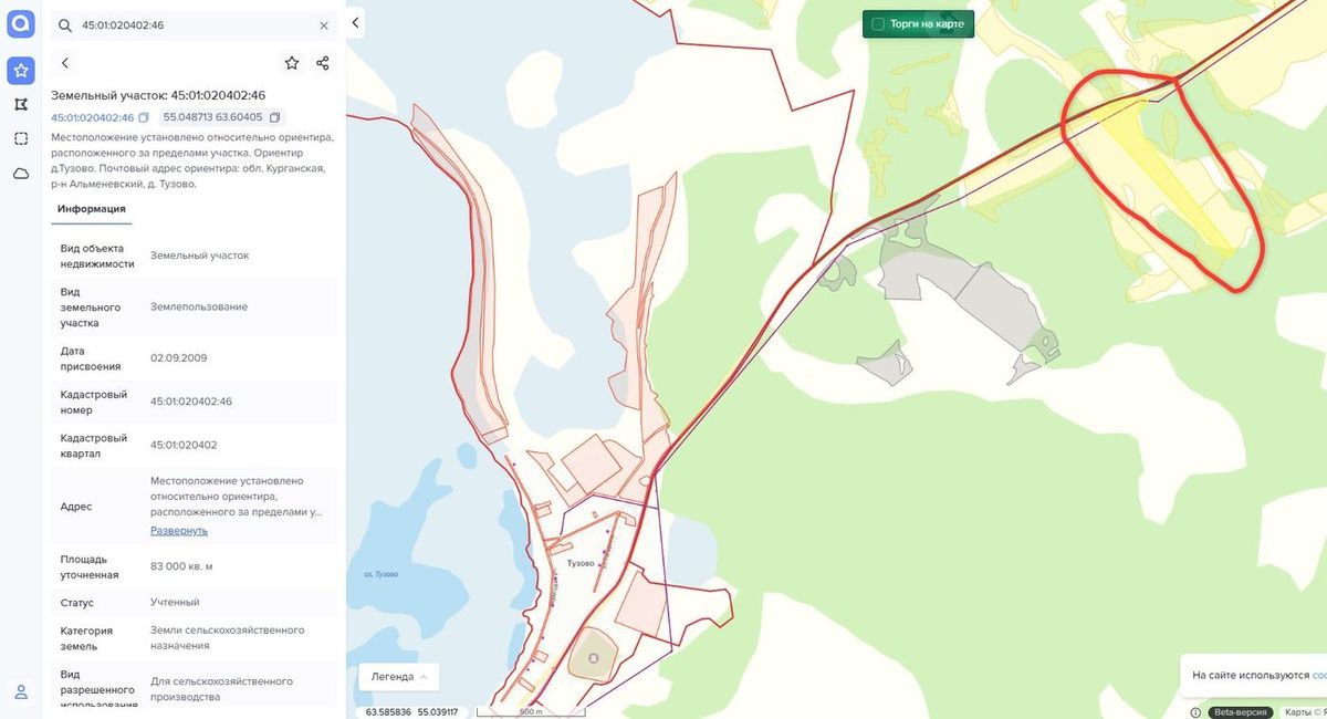 Аренда участка 8,3 га под сельхоз — Курганская область, лот 1