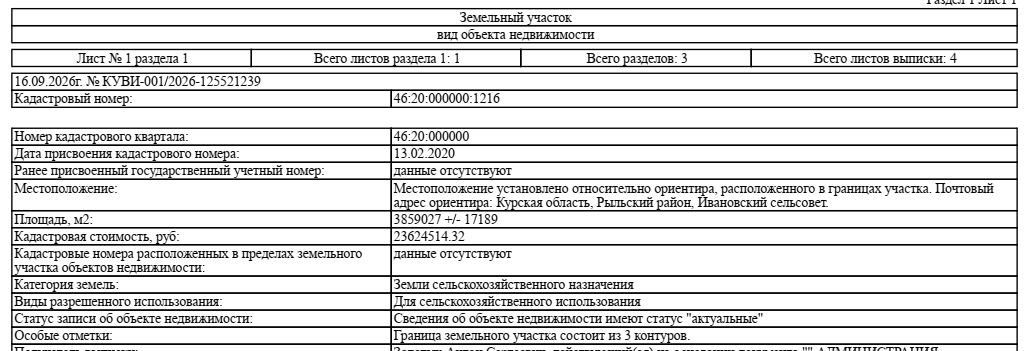 Аренда участка 385,9 га под сельхоз — Курская область