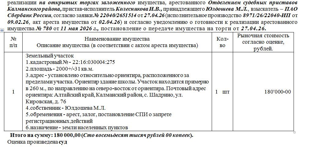 Участок 20 сот. — АК, Калманский р-н