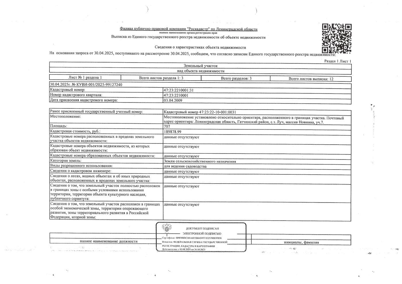 Участок 7,07 сот. под садоводство — обл. Ленинградская