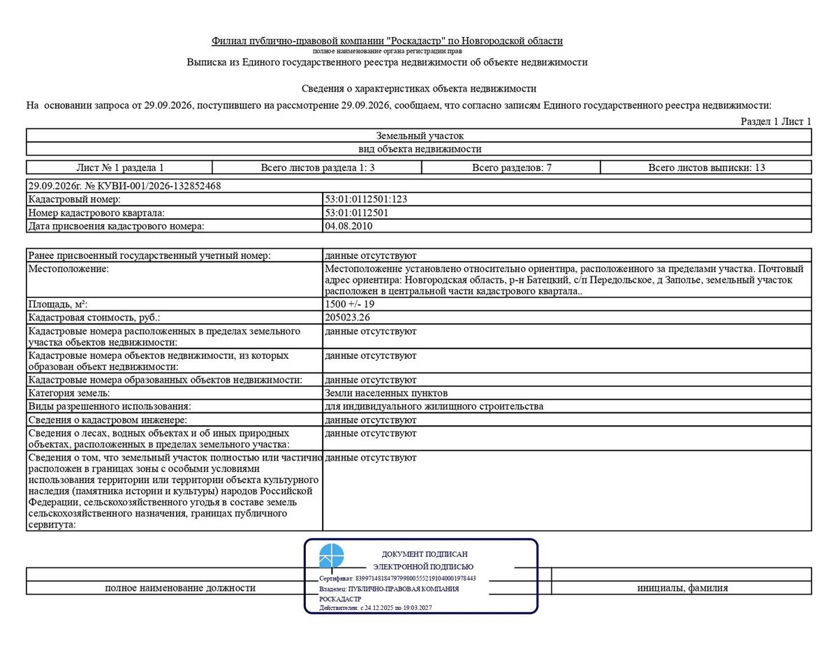 Продажа участка 15 сот. под ИЖС — Новгородская область (0112501:123)